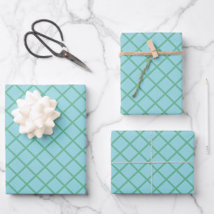 Pastel Aqua Blue and Green Diagonal Grid Pattern Wrapping Paper Sheet