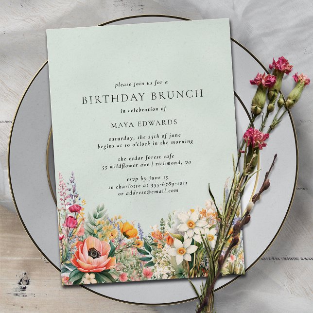 Pastel Aqua Blue | Elegant Floral Birthday Brunch Invitation (Creator Uploaded)