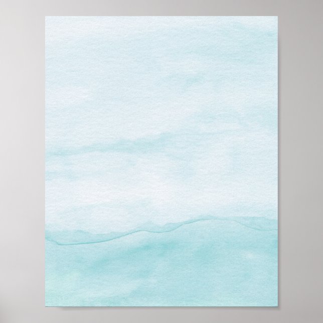 Pastel Aqua Blue Ombre Watercolor Abstract Art Poster (Front)