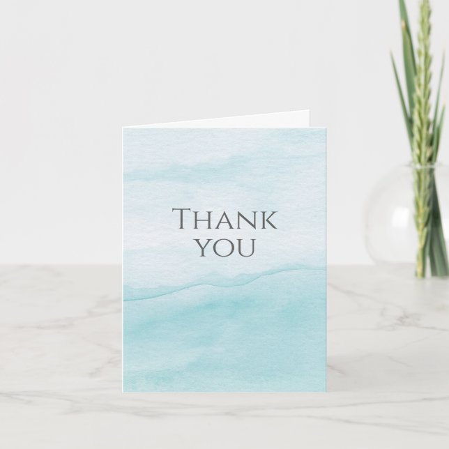 Pastel Aqua Blue Watercolor Art Thank You Card (Front)