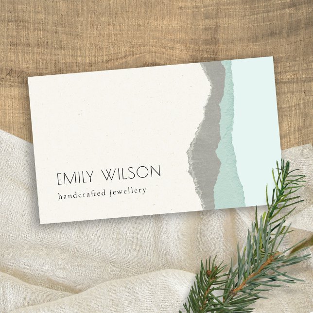 Pastel Aqua Grey  Kraft Mountain Wave Torn Edge Business Card (Creator Uploaded)