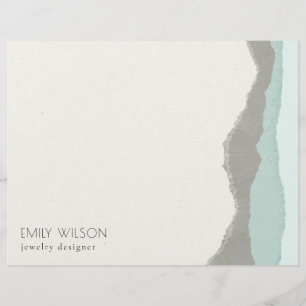 Pastel Aqua Grey Kraft Mountain Wave Torn Edge Custom Letterhead