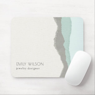 Pastel Aqua Grey  Kraft Mountain Wave Torn Edge Mouse Pad