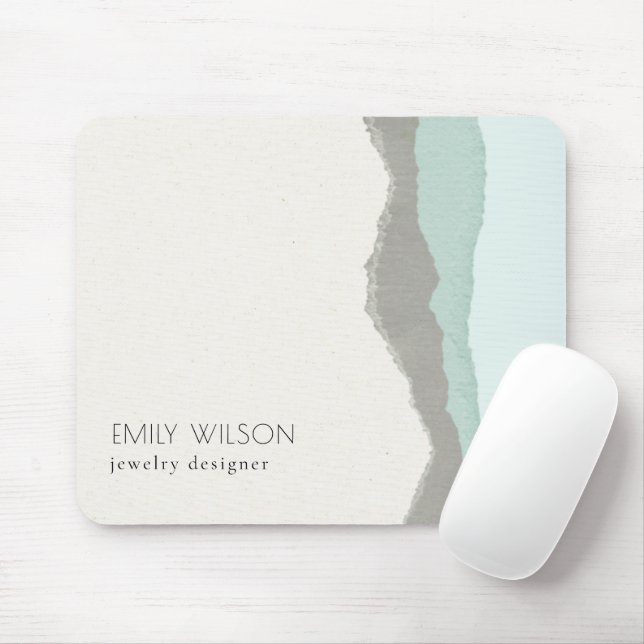 Pastel Aqua Grey  Kraft Mountain Wave Torn Edge Mouse Pad (With Mouse)