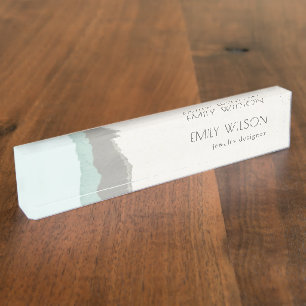 Pastel Aqua Grey  Kraft Mountain Wave Torn Edge Nameplate