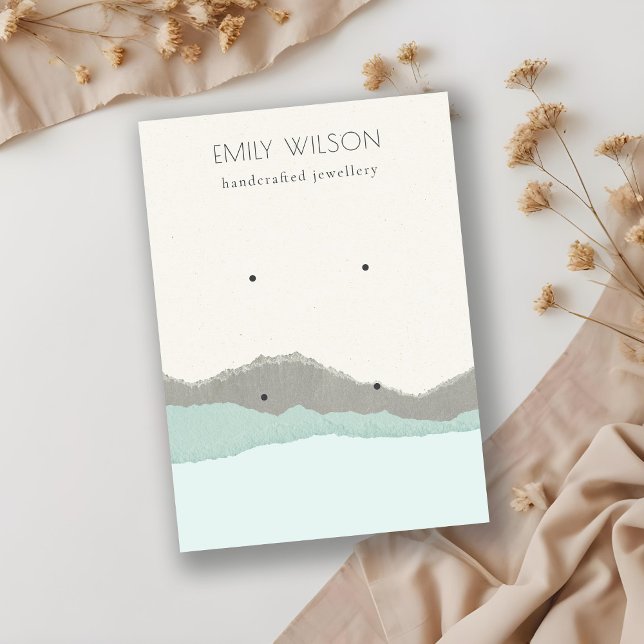 Pastel Aqua Kraft Mountain Wave 2 Earring Display Business Card (Creator Uploaded)