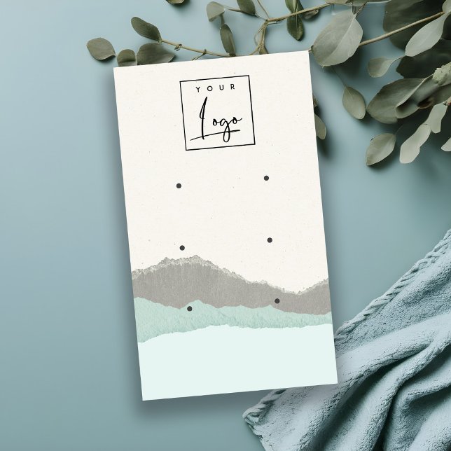 Pastel Aqua Kraft Mountain Wave 3 Earring Display Business Card (Creator Uploaded)