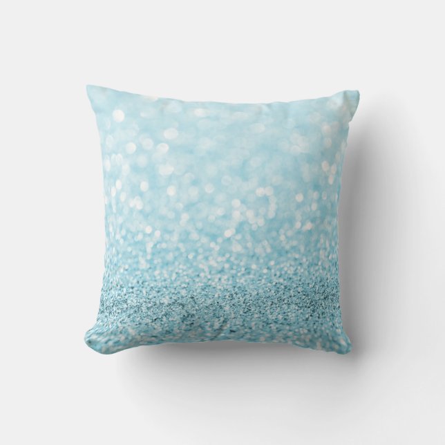 Pastel Aqua Ocean Blue Glitter  White Delicate Cushion (Front)