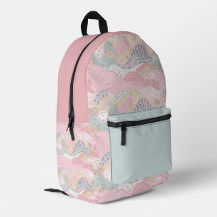 Pastel Aqua Pink Gold Wavy Pattern Printed Backpack