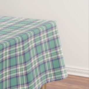 Pastel Aqua, Purple and Yellow Plaid Tablecloth