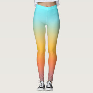 Pastel Aqua Sunset Gradient Soft Ombre Athletic Leggings