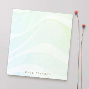 Pastel Aqua Tropical Retro Watercolor Waves Notepad