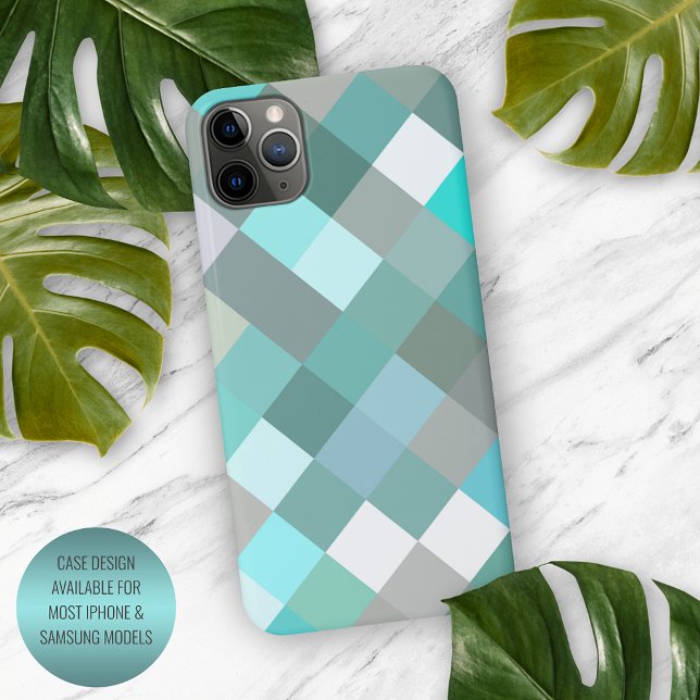 Pastel Aqua Turquoise Jade Green Pixel Block Art iPhone Case (Creator Uploaded)