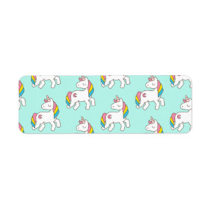 Pastel Aqua Unicorn Pattern Return Address Label