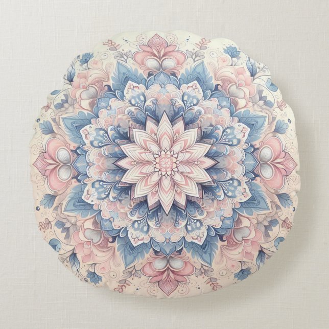 Pastel Arabesque Mandala Art Round Cushion (Front)