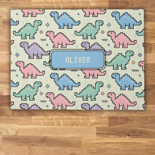Pastel Arcade Dinosaur Pixel Silhouettes Pattern Doormat