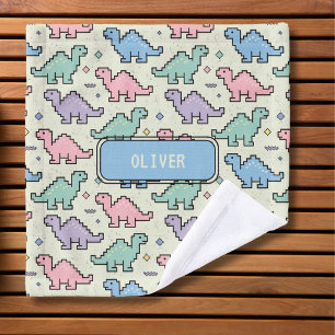 Pastel Arcade Dinosaur Pixel Silhouettes Pattern Wash Cloth
