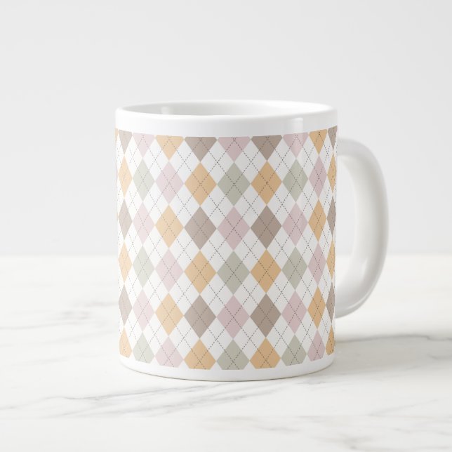 Pastel Argyle Pattern Large Coffee Mug (Front Right)
