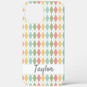 Pastel Argyle Pattern Personalised iPhone 12 Pro Max Case