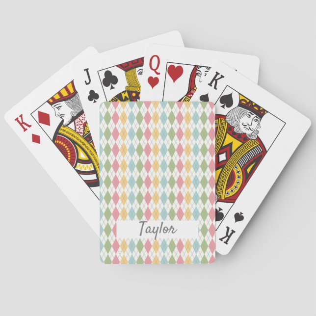 Pastel Argyle Pattern Personalised Playing Cards (Back)