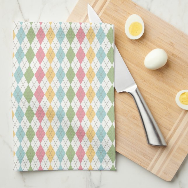 Pastel Argyle Pattern Tea Towel (Quarter Fold)