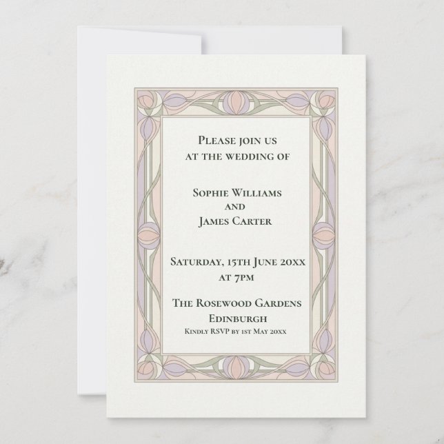 Pastel Art Deco Floral Wedding Invitation (Front)