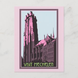 Pastel art deco visit Mechelen Belgium travel ad Postcard