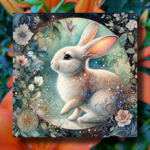 Pastel Art Nouveau Floral Watercolor Bunny Easter  Holiday Card