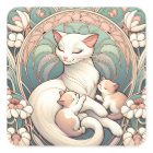 Pastel Art Nouveau Mother Cat and Kittens