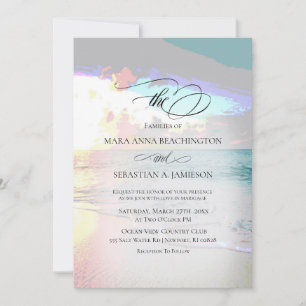 *~* Pastel Artsy Sunrise Beach Nautical  Wedding Invitation