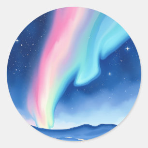 Pastel Aurora Borealis Watercolor Art Classic Round Sticker