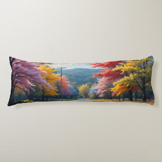 Pastel Autumn Country Road Watercolor Body Cushion (Front)