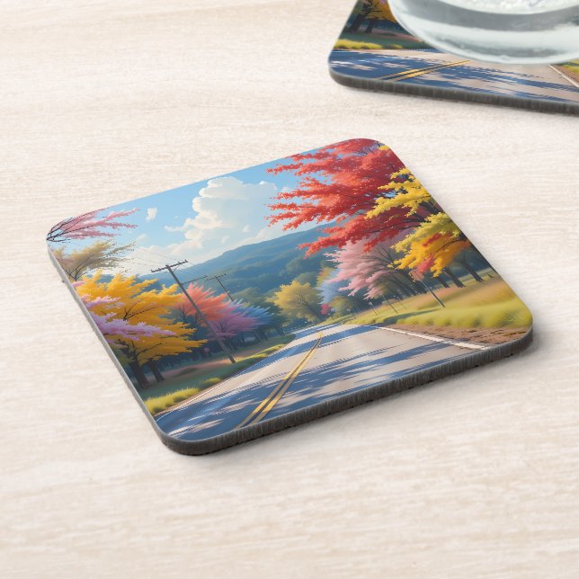 Pastel Autumn Country Road Watercolor Coaster (Left Side)