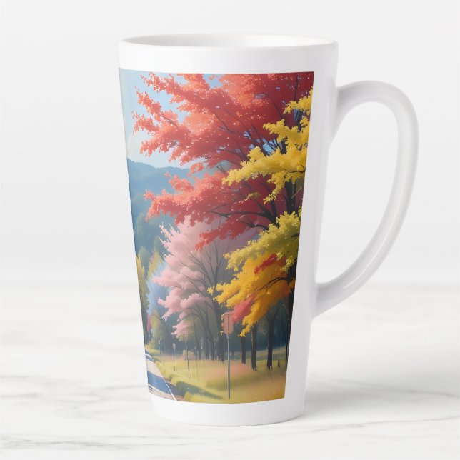 Pastel Autumn Country Road Watercolor Latte Mug (Right)