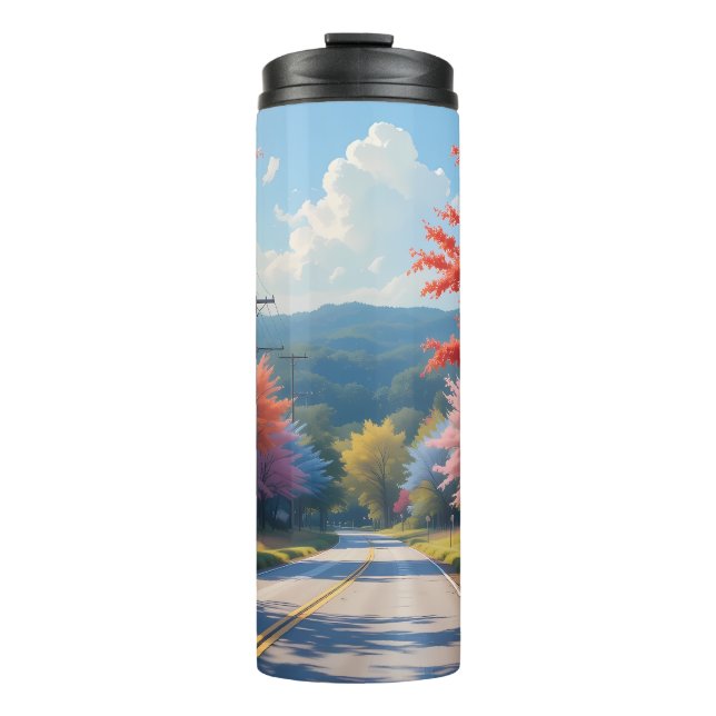 Pastel Autumn Country Road Watercolor Thermal Tumbler (Front)