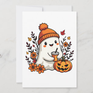 Pastel Autumn Kawaii Ghost Fall Pumpkin Spice   Holiday Card