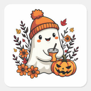 Pastel Autumn Kawaii Ghost Fall Pumpkin Spice   Square Sticker