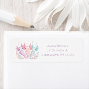 Pastel Axolotl Birthday Party Address Return Address Label