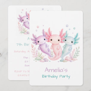 Pastel Axolotl Birthday Party  Invitation