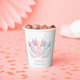 Pastel Axolotl Birthday Party Paper Cups