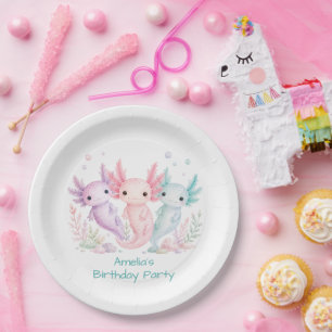 Pastel Axolotl Birthday Party Paper Plate