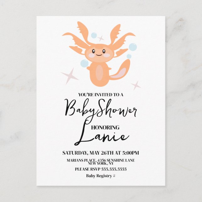 Pastel Axolotl Ocean Creature Baby Shower Postcard (Front)