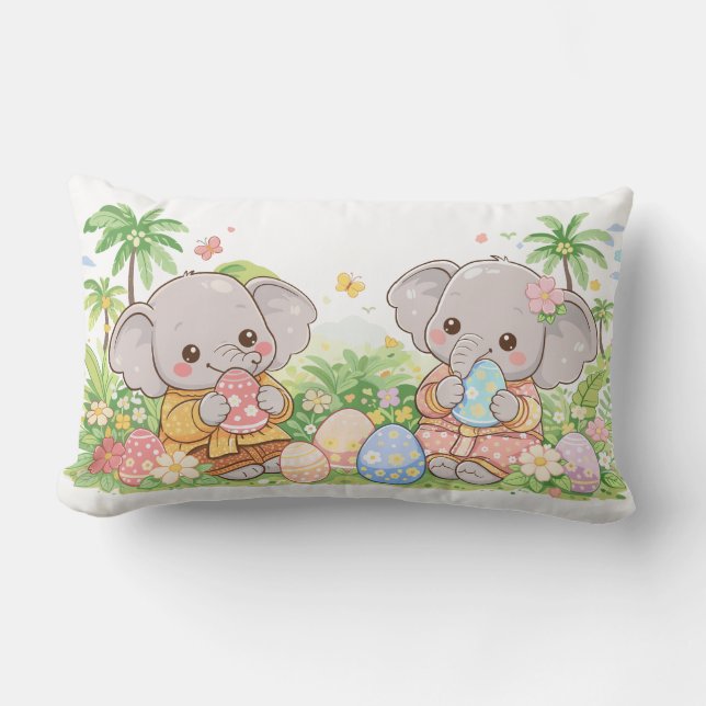 Pastel Baby Animals with Floral Eggs Lumbar Cushion (Front)