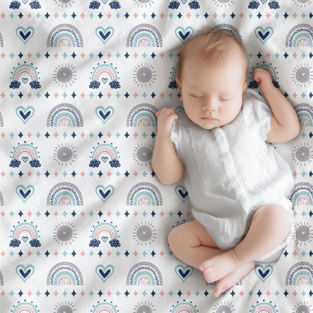 Pastel Baby Blanket Navy Pink Boho Vibes (Pastel Baby Blanket Navy Pink Boho Vibes)