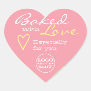 Pastel Baby Blue and Pink Made Love Heart Logo Sticker