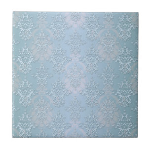 Pastel Baby Blue Damask Ceramic Tile