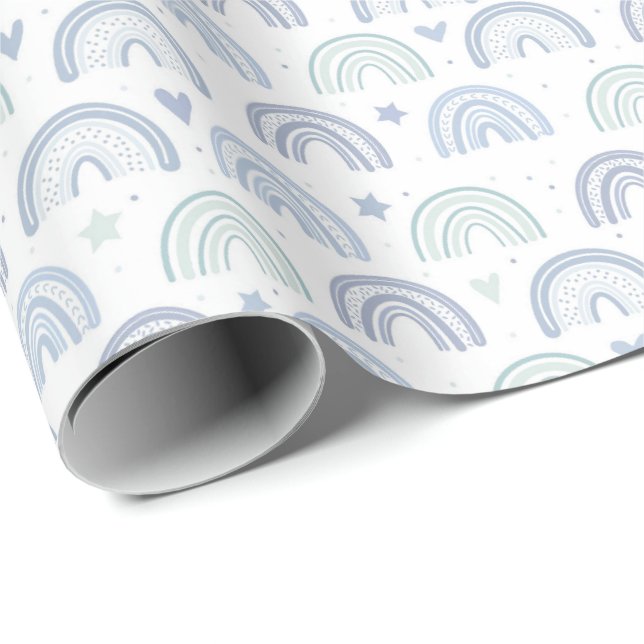 Pastel Baby Blue Rainbows pattern Wrapping Paper (Roll Corner)
