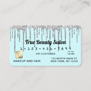 Pastel Baby Blue Silver Glitter Drips Credit Business Card