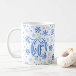 Pastel Baby Blue Snowflake Elegant Custom Monogram Coffee Mug