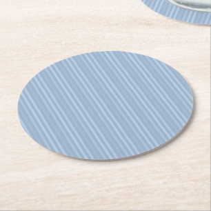 Pastel Baby Blue Vertical Stripes Round Paper Coaster